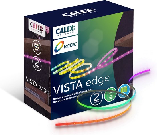 Calex Vista LED Strip 2 meter - Op batterij - RGBIC - Warm wit licht - Inclusief Afstandsbediening