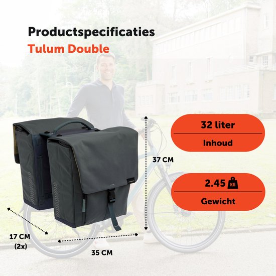 New Looxs ® Tulum Double MIK - Dubbele Fietstas - 100% Gerecycled Polyester - Geschikt voor Elektrische Fietsen - Voor MIK-Bagagedrager - Afneembare Fietstas - 32 Liter - Grey-Green — afbeelding 2