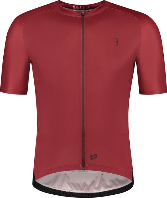 Maillot de cyclisme rouge à manches courtes, fermeture éclair, logo 3 sur la poitrine. Noir avec logo blanc en bas.