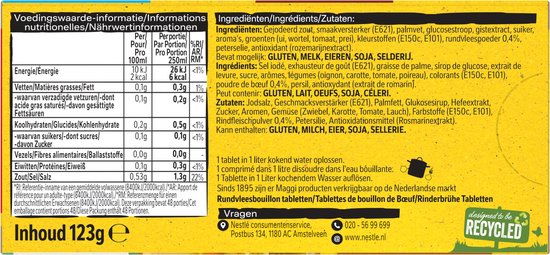 Maggi Rundvlees bouillon tabletten. Inhoud 123g.