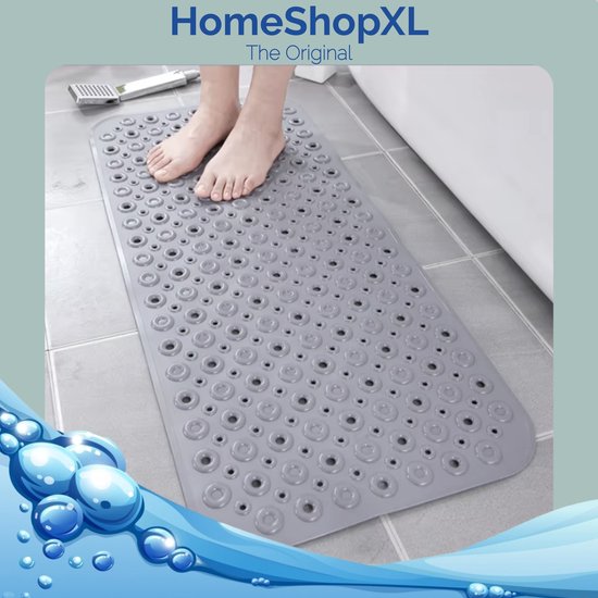 HSXL - Antislipmat - 88x40CM - Incl. Netspons - Antislip Douchemat / Badmat Grijs met Zuignappen – Mat voor in bad – Anti Slip Douche Cabine Mat – Mat voor in de Badkamer - Badkamer accessoires