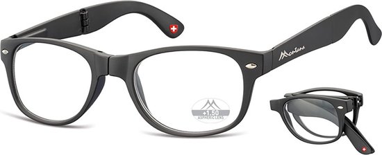 Montana Opvouwbare Leesbril Matzwart Vierkant MFR61 Sterkte +3.00