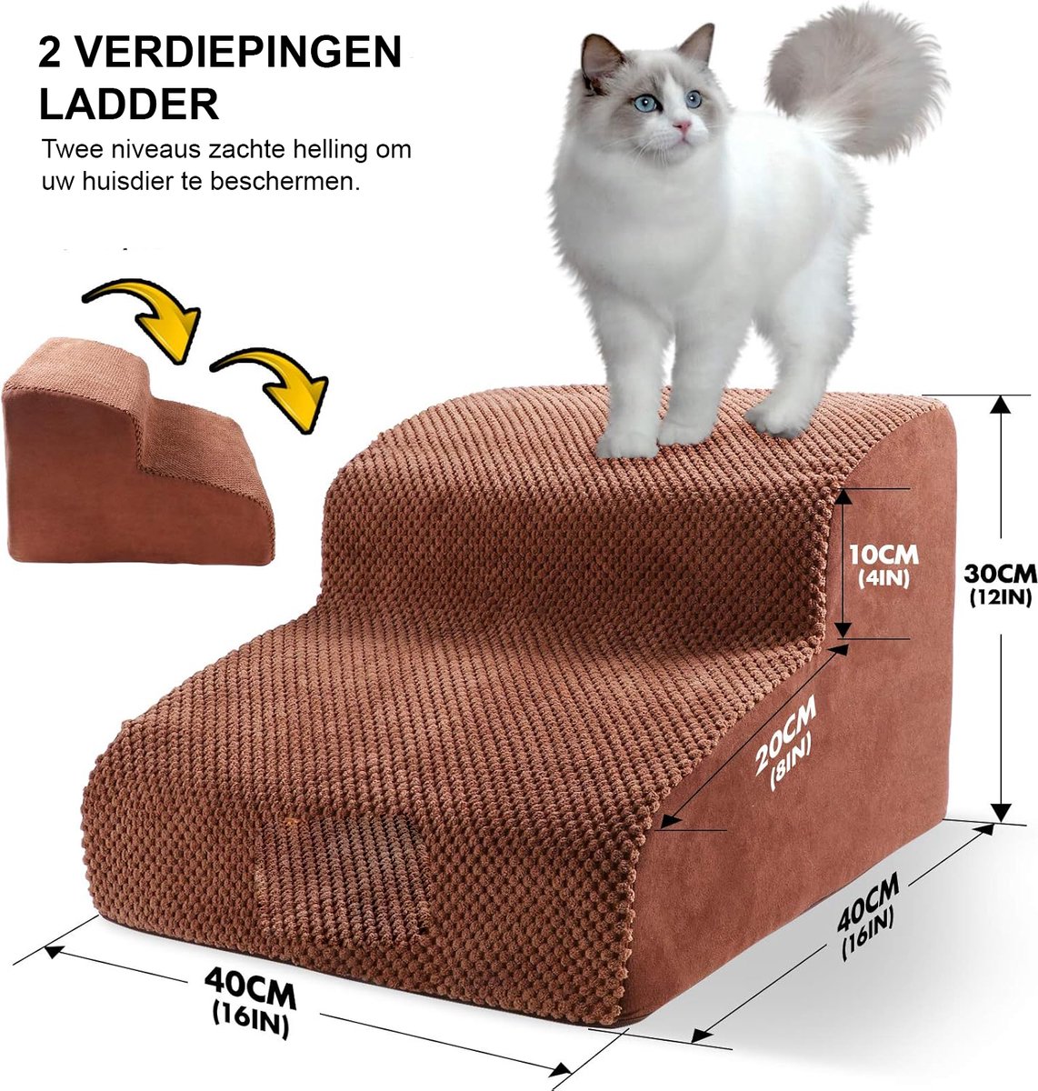 Masthome Gradini Hondentrap 2 stuks, schuimrubberen ladder voor huisdieren met afneembaar deksel, antislip ladder voor puppy's, katten en oudere dieren, grijs