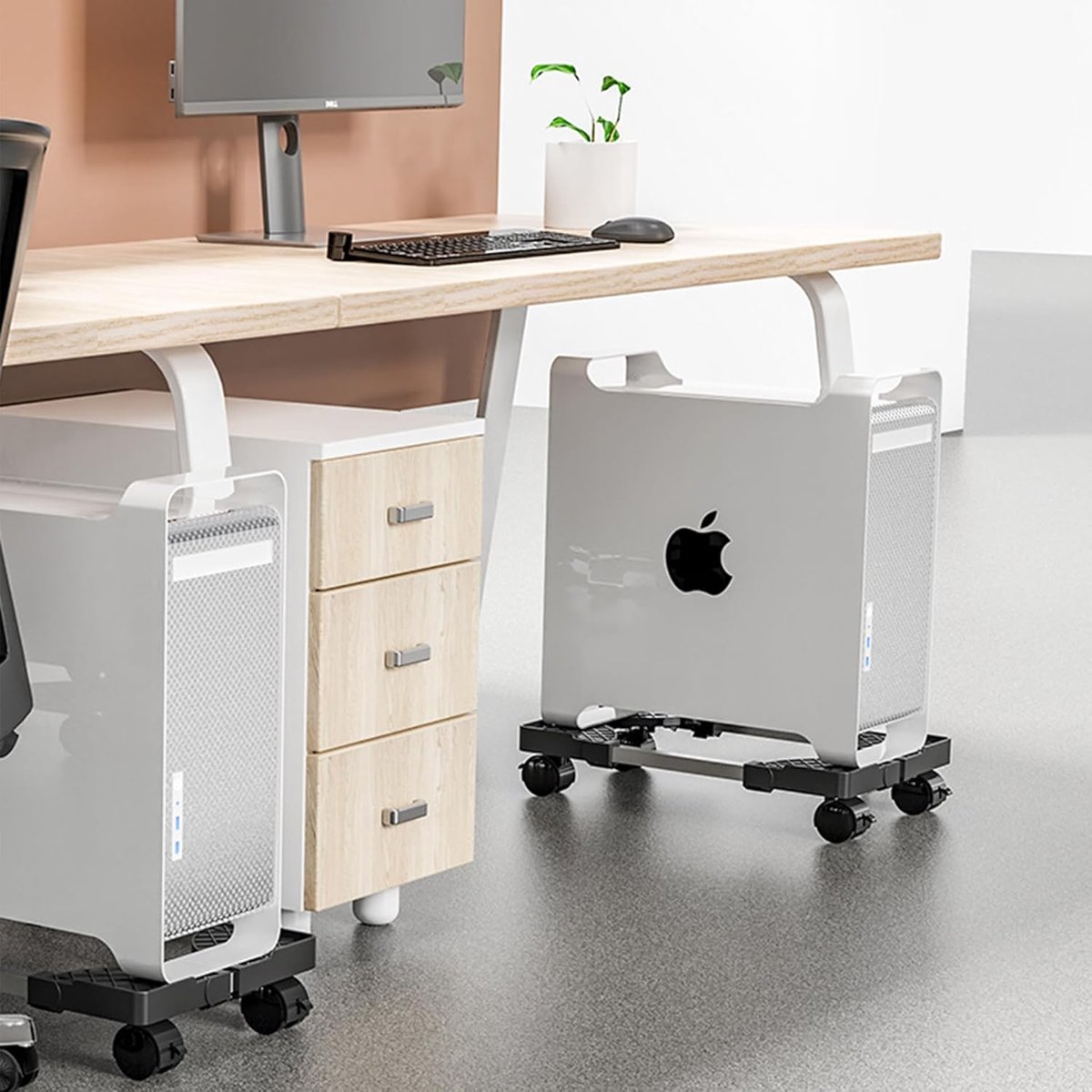 QQdou PC-standaard, verstelbare universele desktop computer toren standaard, mobiele CPU houder onder het bureau, met rollende vaststelbare wielen