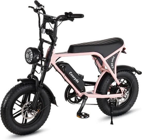 OUXI C80 Mini Elektrische Fatbike - Ingebouwd Alarmsysteem - Gratis Voetsteuntjes - 16 Inch - 250W Motor - 7 Versnellingen - 50 km Actieradius - Mechanische Schijfremmen - Roze