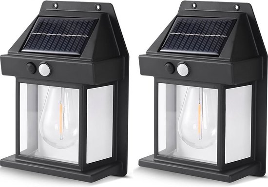 Solar Buitenlamp met bewegingssensor - 2 Stuks - Wandlamp - Waterdicht - IP65 weerbestendig - Zwart