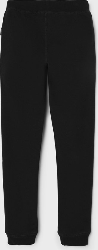 Zwarte joggingbroek voor jongens met elastische tailleband en boorden.