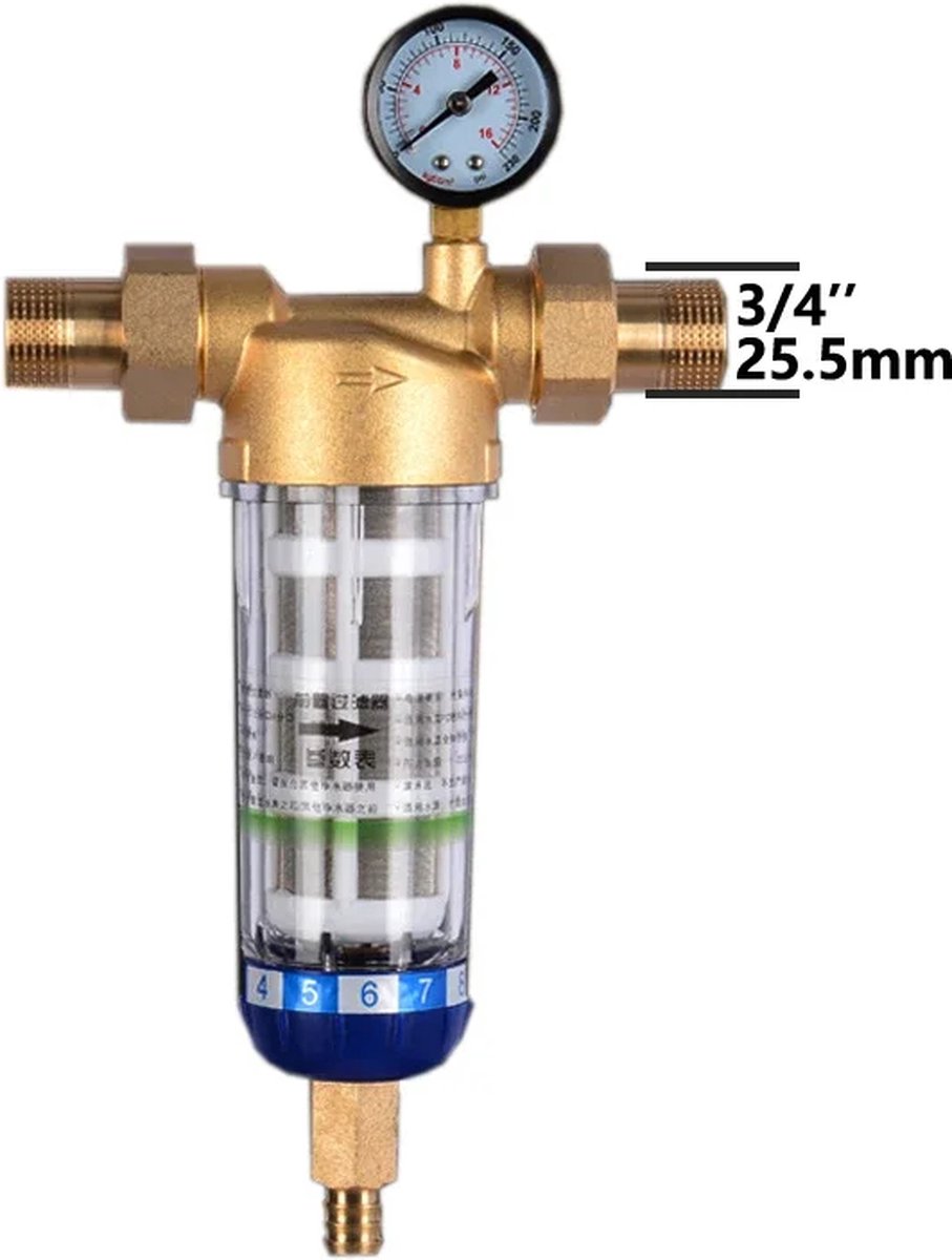 Betaalbare Goederen® Voorfilterzuiveraar - 3/4 - 25,5mm - Voorfilter Systeem - Terugspoeling - Roestvrij Staal - Gaas - Filter Water