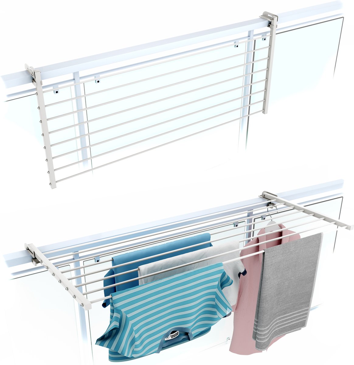 Foxydry Duo 118 cm hangend wasrek - wit - rechthoekige reling