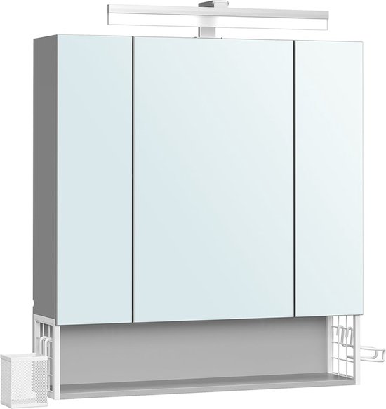 LUVODI Spiegelkast badkamer met verlichting: 60 × 80 cm led-badkamerkast met voor- en binnenverlichting, badkamerkast met spiegel, klok en glazen plank, dimbaar, condensvrij
