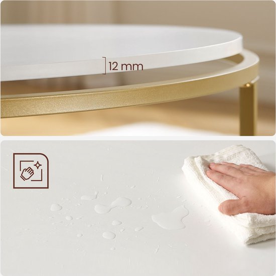 Moderne ronde salontafel met metalen frame, houten blad, verhoogde rand