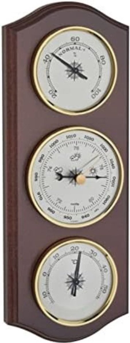Analoog Weerstation met Barometer, Thermometer en Hygrometer in Houten Behuizing