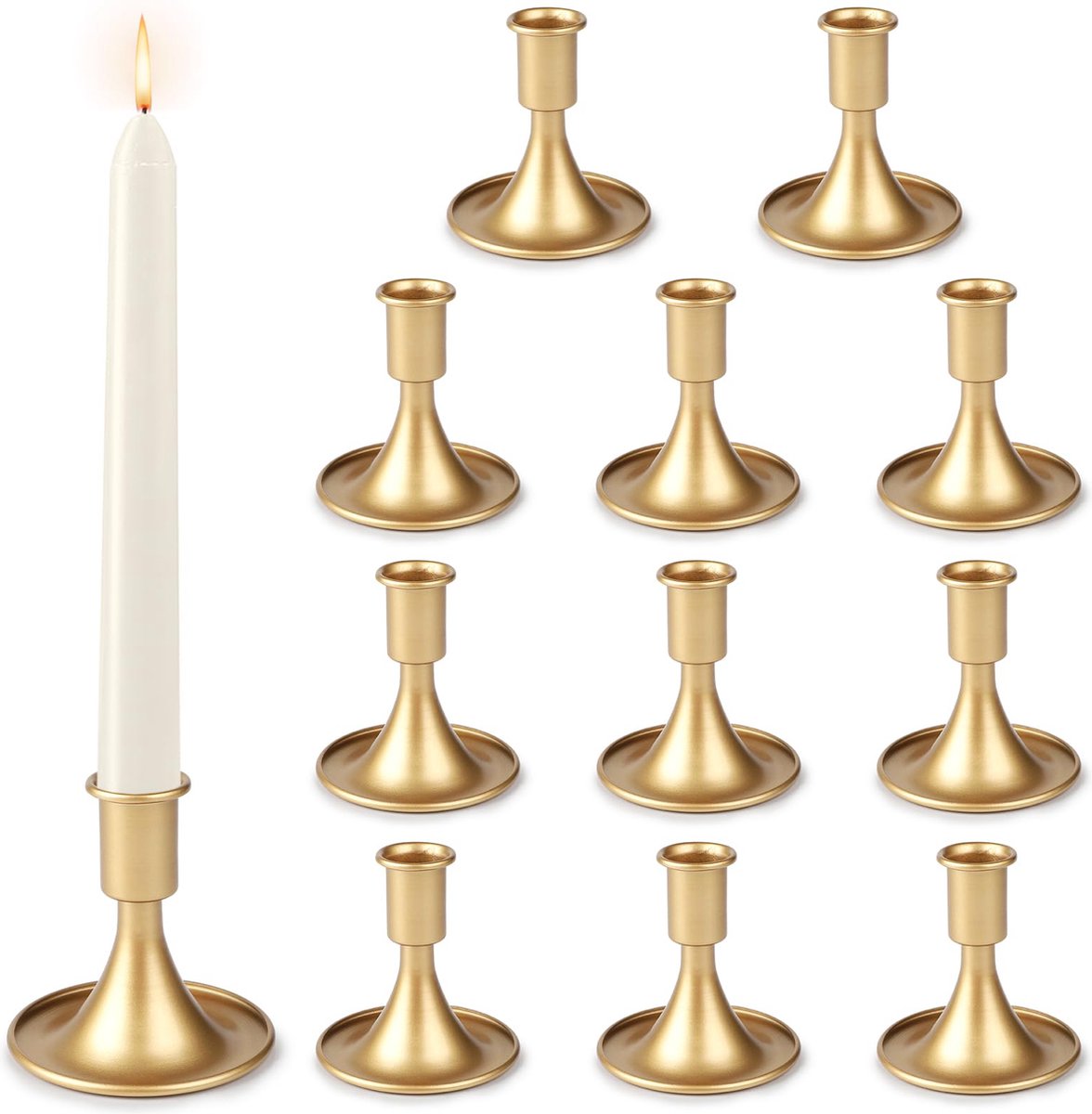 La'Moussawi ® Set van 12 Luxe Gouden Metalen Kaarsenhouders voor Feestelijke Gelegenheden en Decoratie