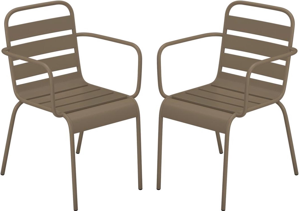 Vente-unique Set van 2 stapelbare metalen fauteuils - Taupe - MIRMANDE van MYLIA L 56 cm x H 79 cm x D 59 cm
