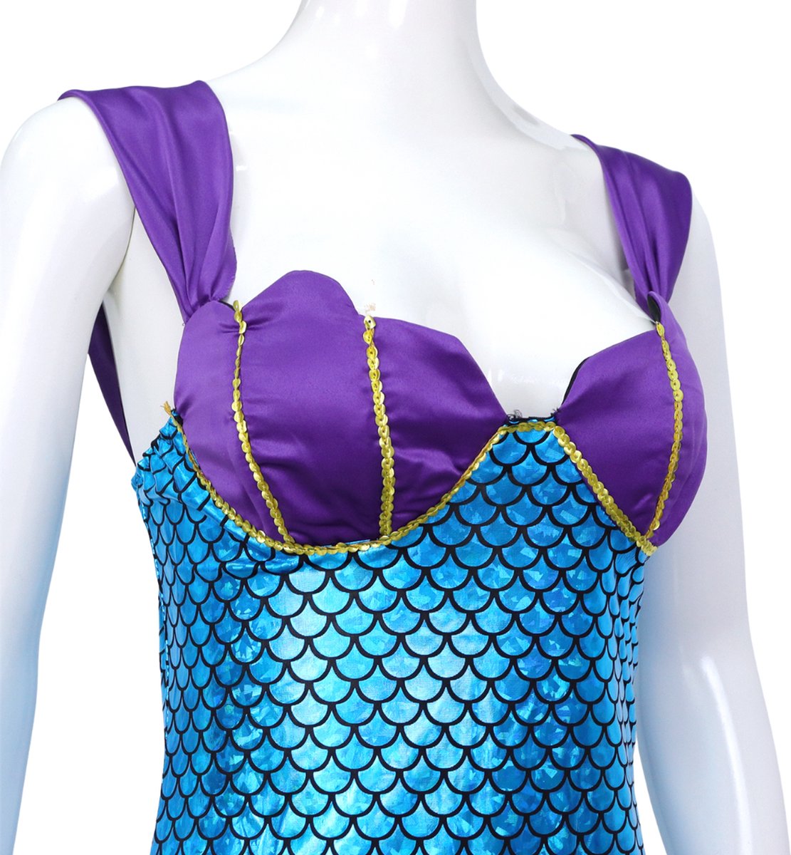 Joya Party® Mermaid Verkleed Jurk Volwassenen | Blauw en Paarse Glamour Jurk | Carnaval Verkleedjurk Dames | Prinsessenjurk Vrouwen | Zeemeermin Verkleed kleding | Carnavalskleding | — afbeelding 8