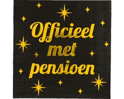 Paperdreams Verjaardag feest servetten - Officieel met Pensioen - 16x stuks - zwart/goud - 33 x 33 cm