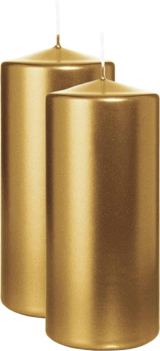 Wiedemann Cilinderkaars/stompkaars - 2x - metallic goud - 15 x 7 cm - 63 branduren - zuilkaarsen Goudkleurig