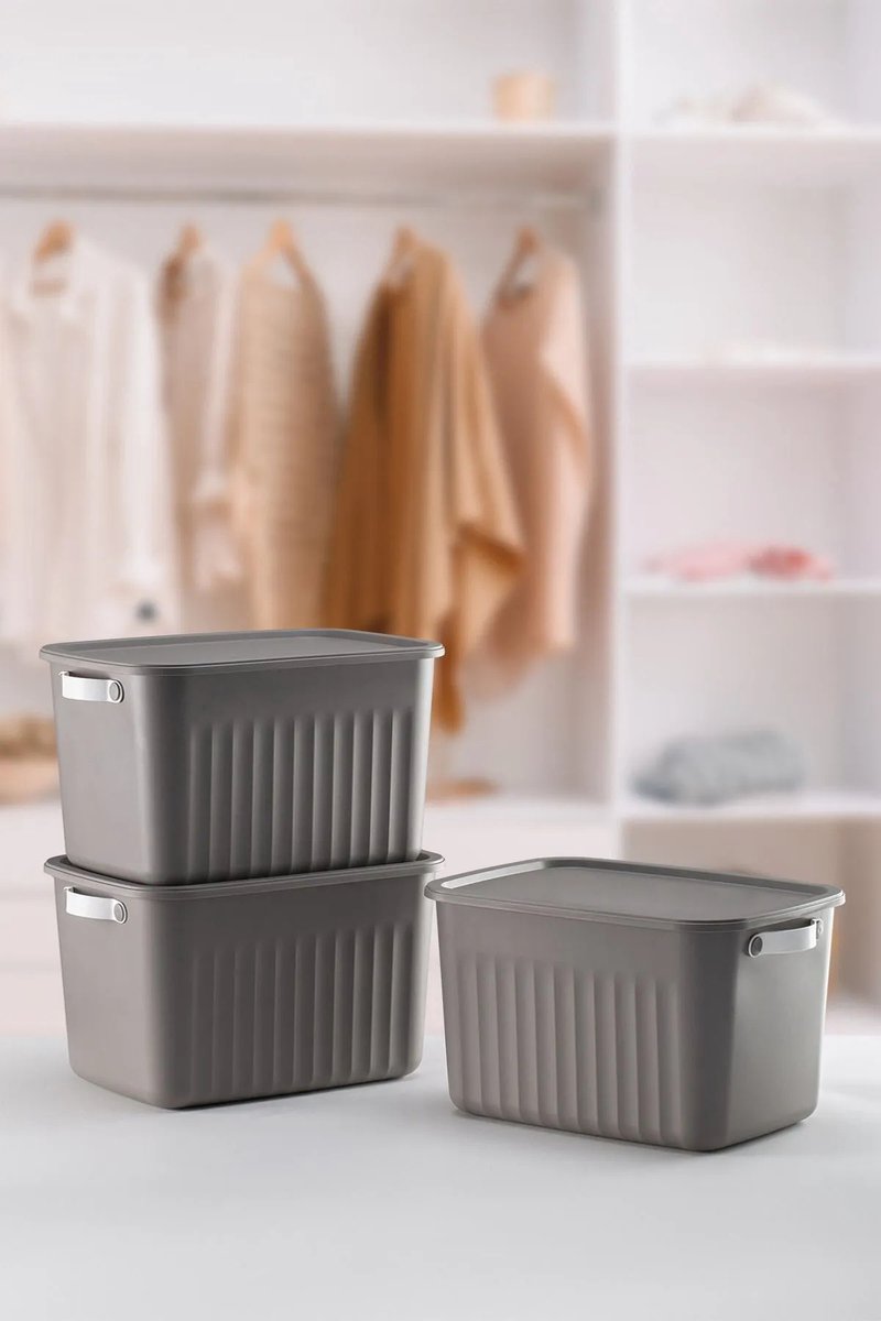 Tobeyz - Opbergbox - Opbergdoos - Opbergmand - 15L BPA-vrije Kunststof Opbergbox met Deksel – Nestelbaar en Stapelbaar – Ideaal voor Badkamer, Keuken en Speelgoedopslag - Grijs