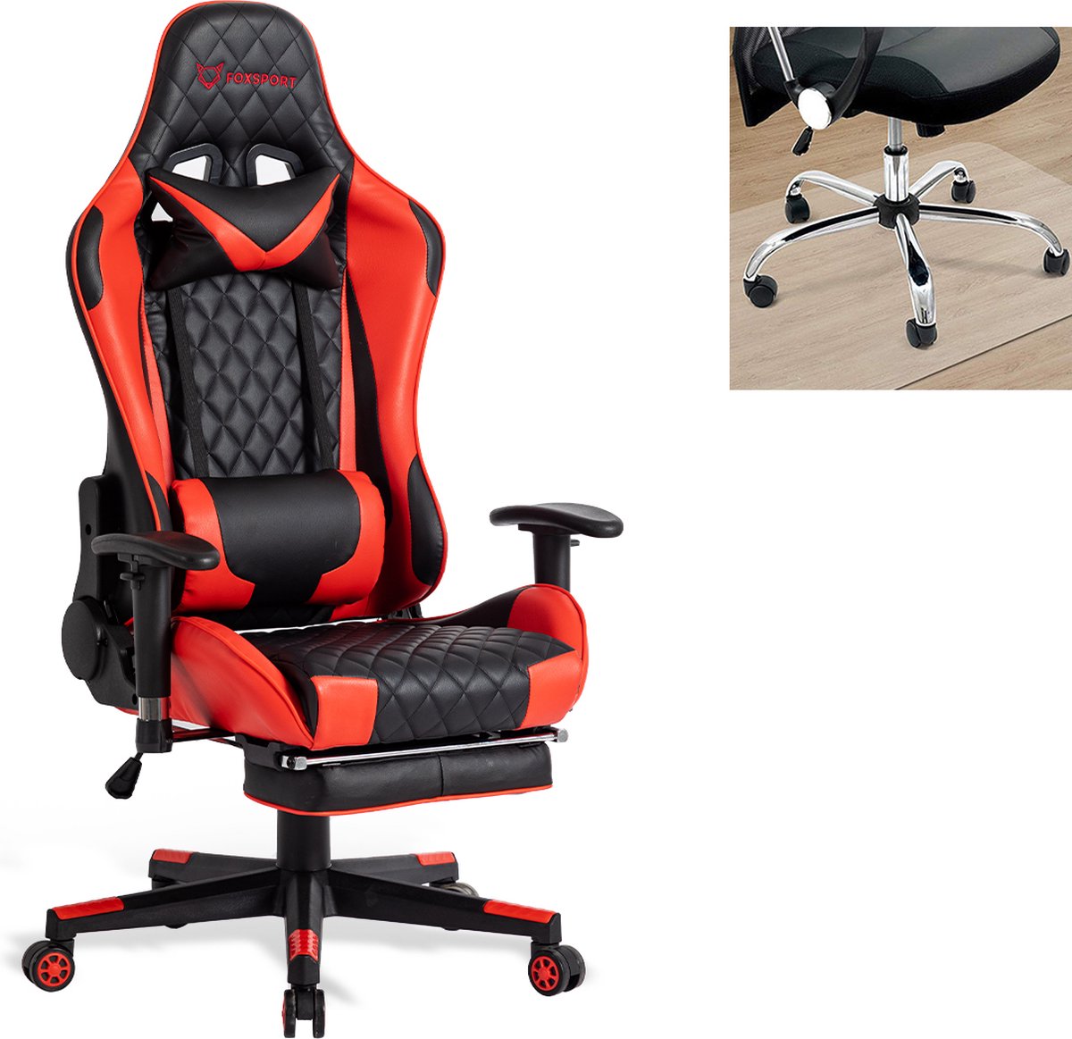 OFMOTRA Gamestoel - Gaming stoel- 90°-170° Rugleuning - Racing Style - Maximale Belastbaarheid 150kg - Met Voetsteun - Met vloerbeschermingsmat - rood