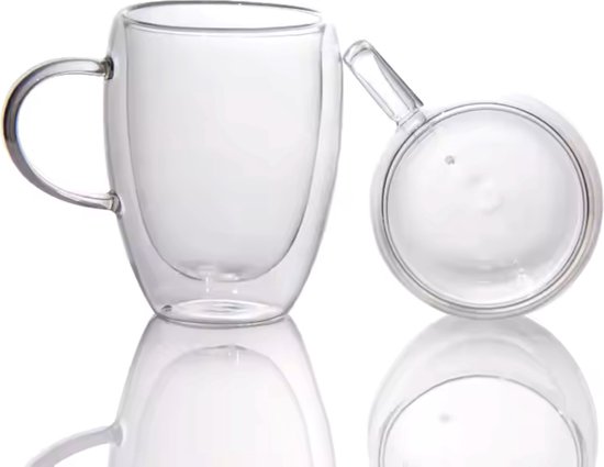 TuttoBello - 2 pièces verres à double paroi avec anse - adaptés à différents types de café - Set de 2 (350 ml)