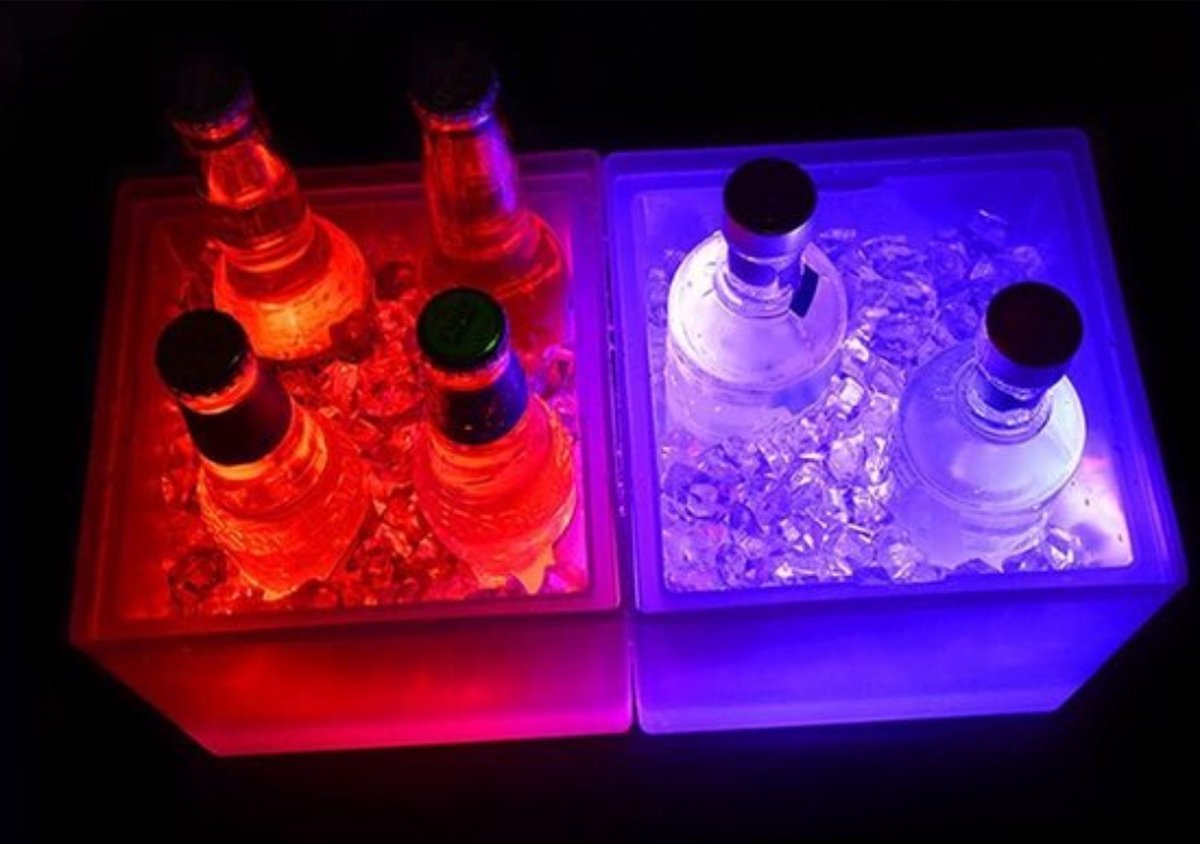 Seau à Glace 3,5L Avec LED Changement De Couleur - Double Couche Pour Champagne, Vin, Bière - Bar Et Fêtes