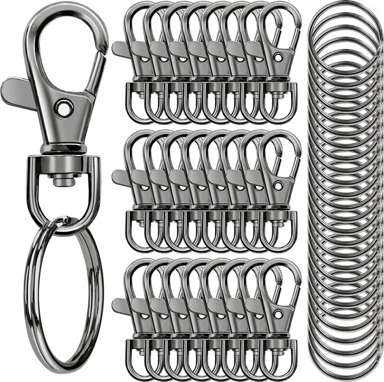 50 Stuks Karabijnhaak met 50 Sleutelringen - Musketonhaak Sleutelhangers voor Volwassenen - Mini DIY Musketon en 25mm ringetjes - Auto Klein Carabiner Sleutel Hanger, Houder - Karabijn haak ringen - Keychain Zelf Maken Karabijnsluiting - voor Hobby