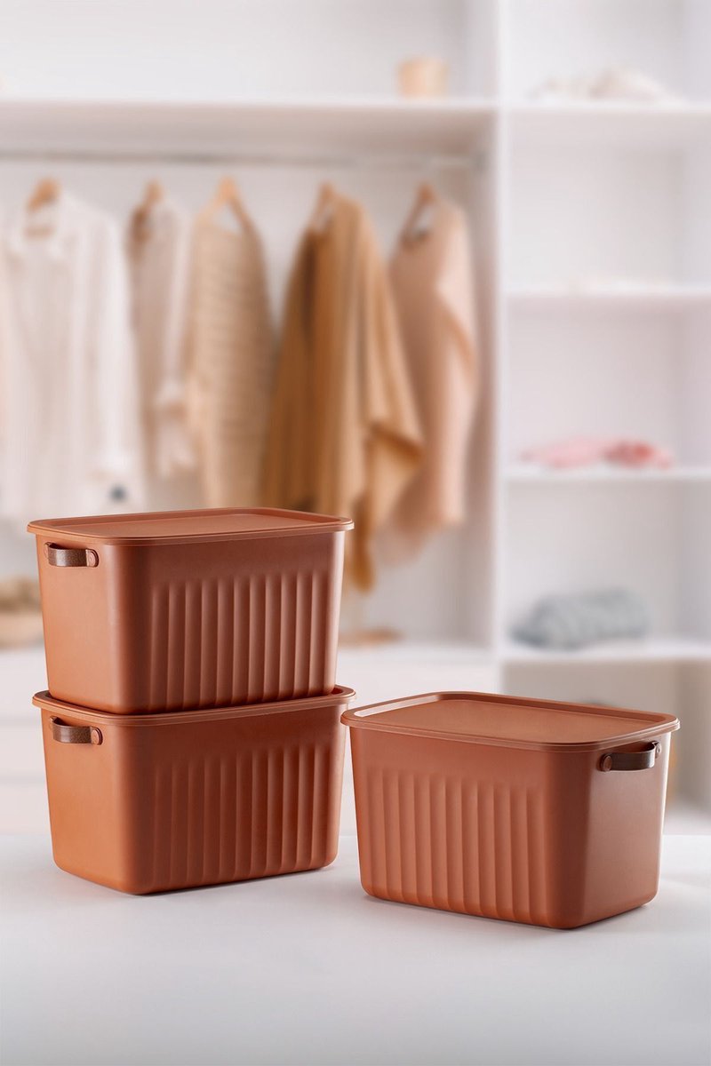 Tobeyz - Opbergbox - Opbergdoos - Opbergmand - 15L BPA-vrije Kunststof Opbergbox met Deksel – Nestelbaar en Stapelbaar – Ideaal voor Badkamer, Keuken en Speelgoedopslag - Baksteenrood
