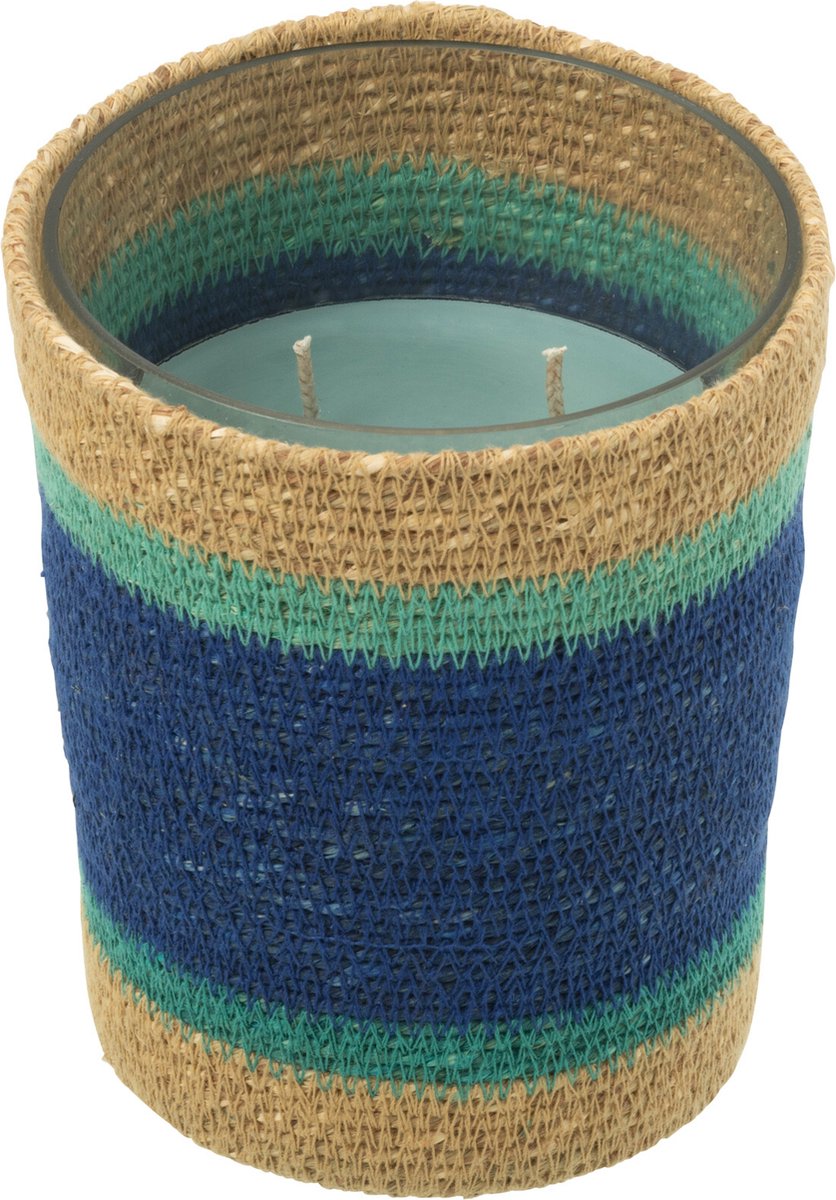 J-Line geurkaars Mand - Seaside Bliss - glas - blauw - medium - 55U