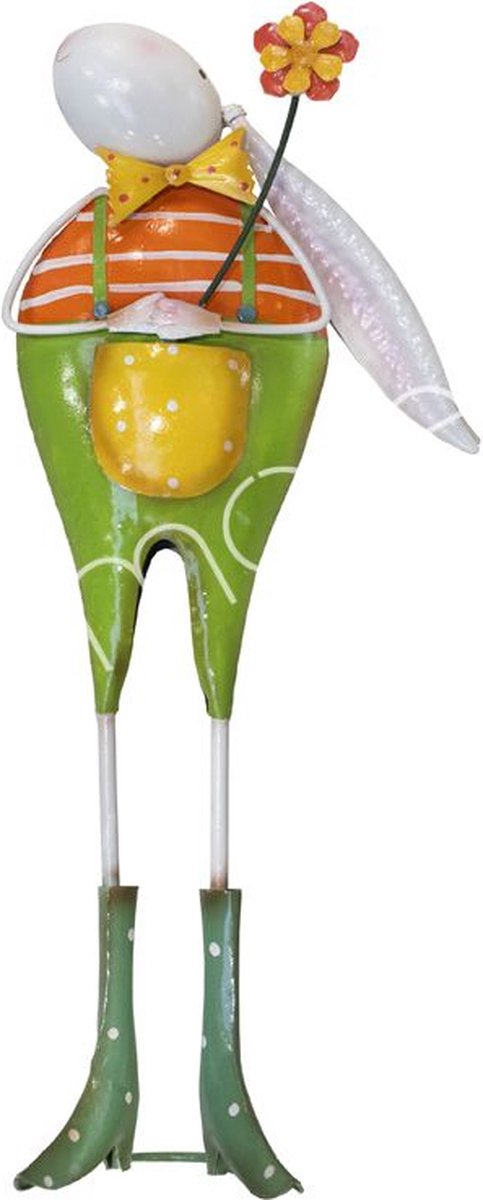 Colmore by Diga Pasen - Decoratieve Paashaas met Bloem, Multicolor Metaal, Afmetingen: 34x15x69 cm