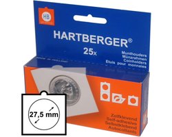 Hartberger Munthouders zelfklevend 27,5 mm (25x) voor o.a. 2 Euromunten en 50 Eurocent - Made in Holland - helder wit karton