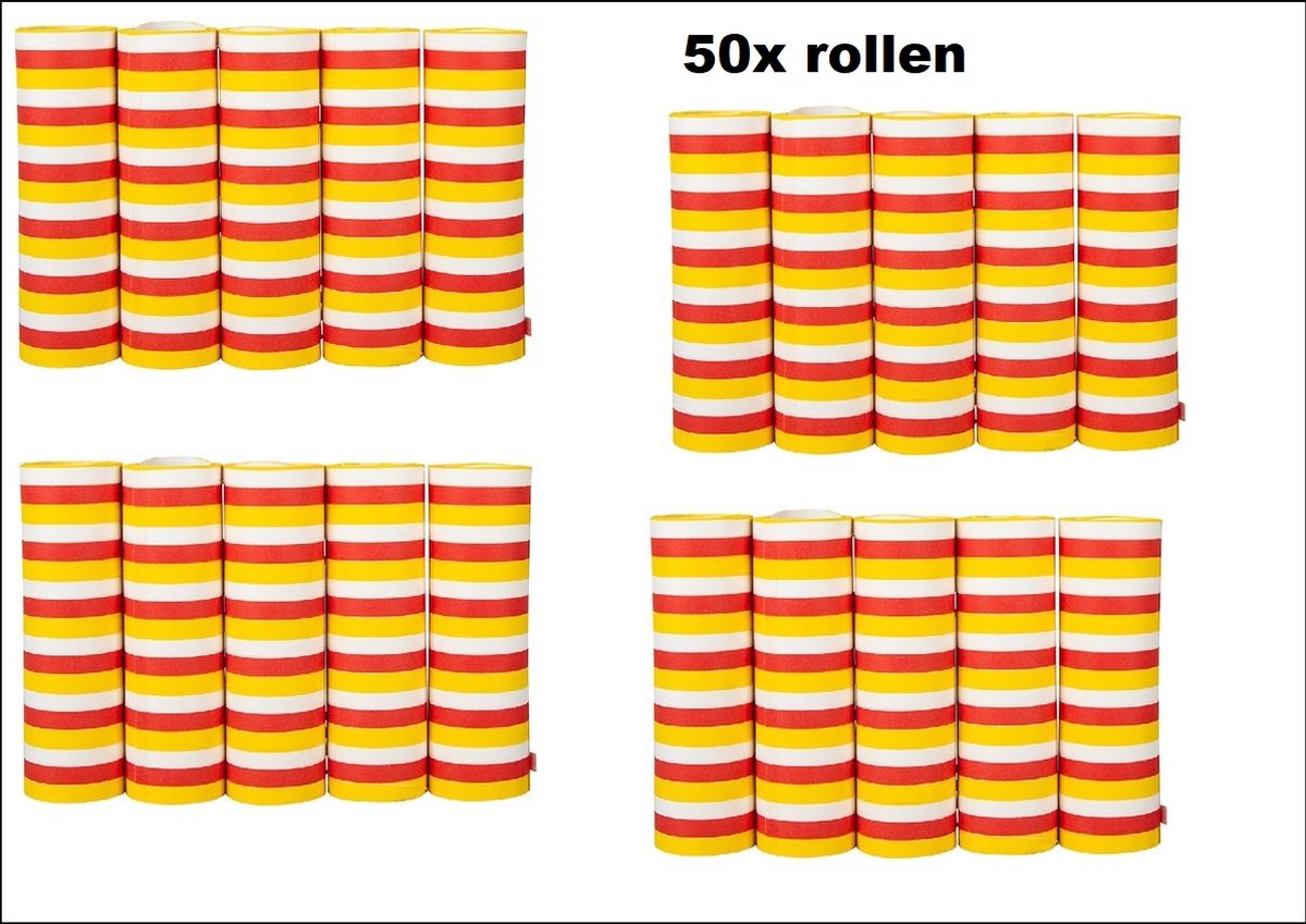 50x Rollen serpentines rood/wit/geel 4 meter - Carnaval festival optocht feest party serpentine Oeteldonk