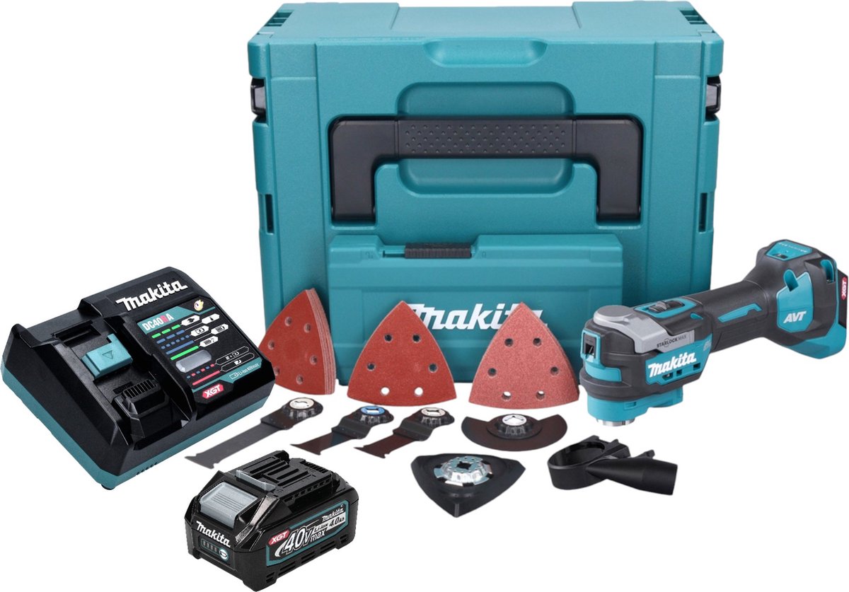 Makita TM 001 GM103 Snoerloos multifunctioneel gereedschap 40 V max. Starlock Max Brushless + 1x accu 4.0 Ah + 37-delige accessoireset + lader + Makpac