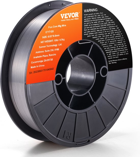 VEVOR E71t-Gs1 Gevulde Draad, 4,5 Kg, Mig/Mag, Spoeldiameter 20 cm ...