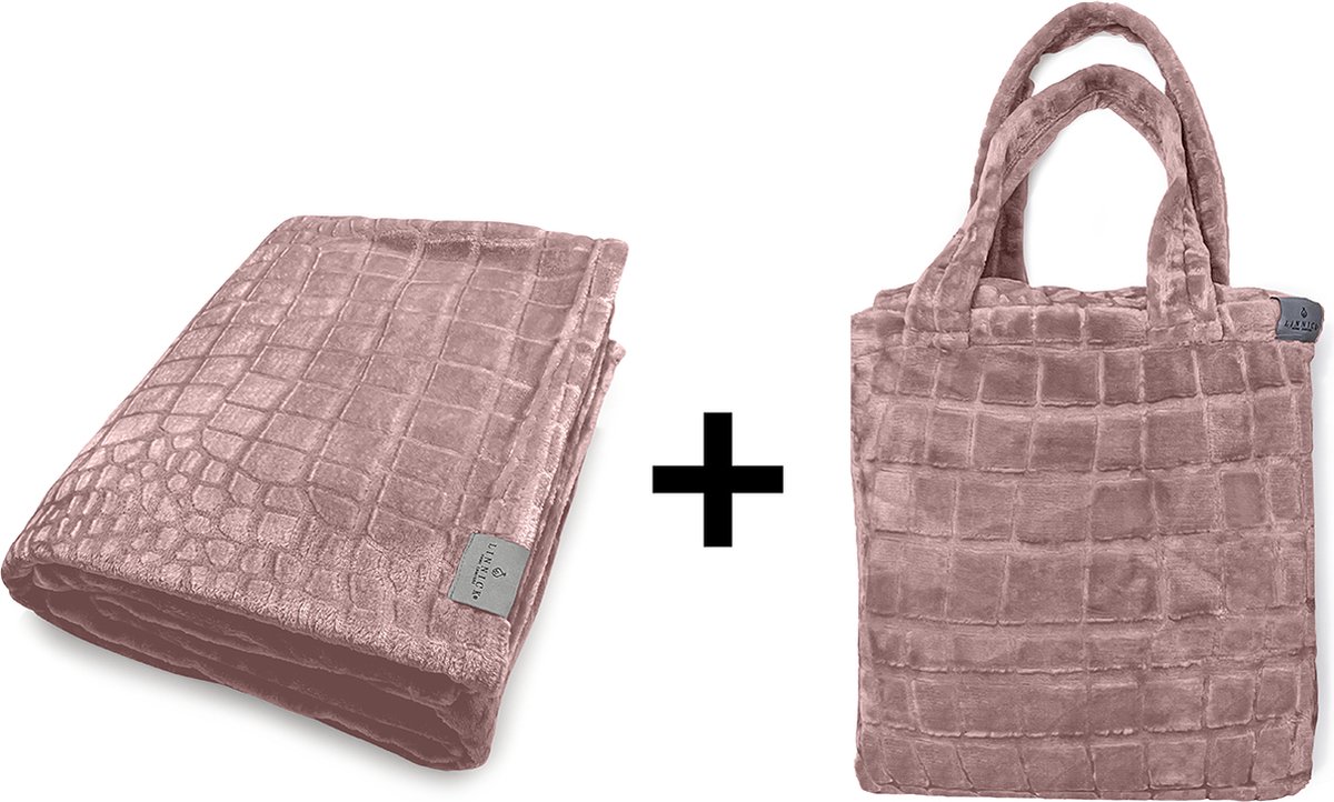 LINNICK Flanel Fleece Deken Crocodile - Rose - 200x220cm - Fleece Plaid - Fleece Deken 200x220
