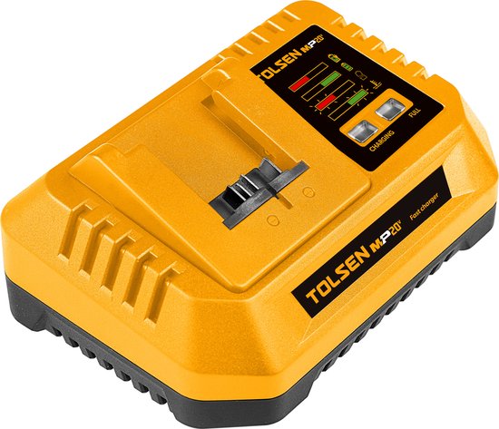 Tondeuse à gazon Tolsen sans balais - 20 V Li-ion - 700 W - Largeur de coupe : 370 mm - Surface de coupe : 350-400 m2 - 6 réglages de hauteur de coupe : 75 mm - Bac de ramassage : 40 litres - Avec 2 batteries de 4,0 Ah et 1 chargeur rapide