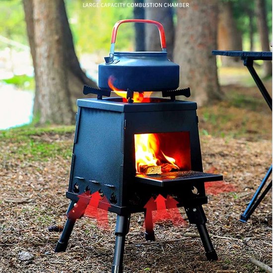 Meedeer Outdoor Houtkachel-Draagbaar Houtkachelfornuis-houtkachel buiten-Survival Firewood Stove-Stove-Kooktoestel voor camping-Campinggrill-Roestvrij staal-Zwart van Merkloos — afbeelding 5