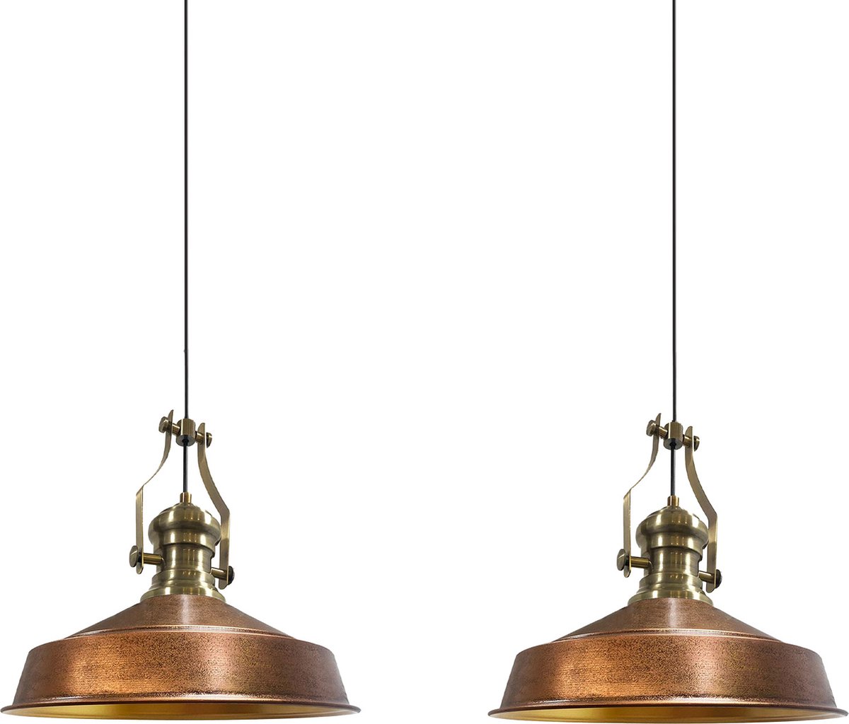 Bamyum Neo-Asletl Hanglamp Eettafel Lamp 2 Vlam Koperkleurig Ø40 cm Vintage Eettafel Lamp, Lampenkap Hanglamp