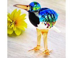 Glazen Vogel met Lange Snavel – IJsvogel – Verzamelfiguur – Handbewerkt - 7x 3,5 x 7 cm - Glazen dieren decoratie -