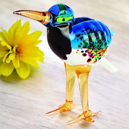 Glazen Vogel met Lange Snavel – IJsvogel – Verzamelfiguur – Handbewerkt - 7x 3,5 x 7 cm - Glazen dieren decoratie -