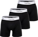 Drie zwarte Calvin Klein boxer briefs met witte tailleband met logo.