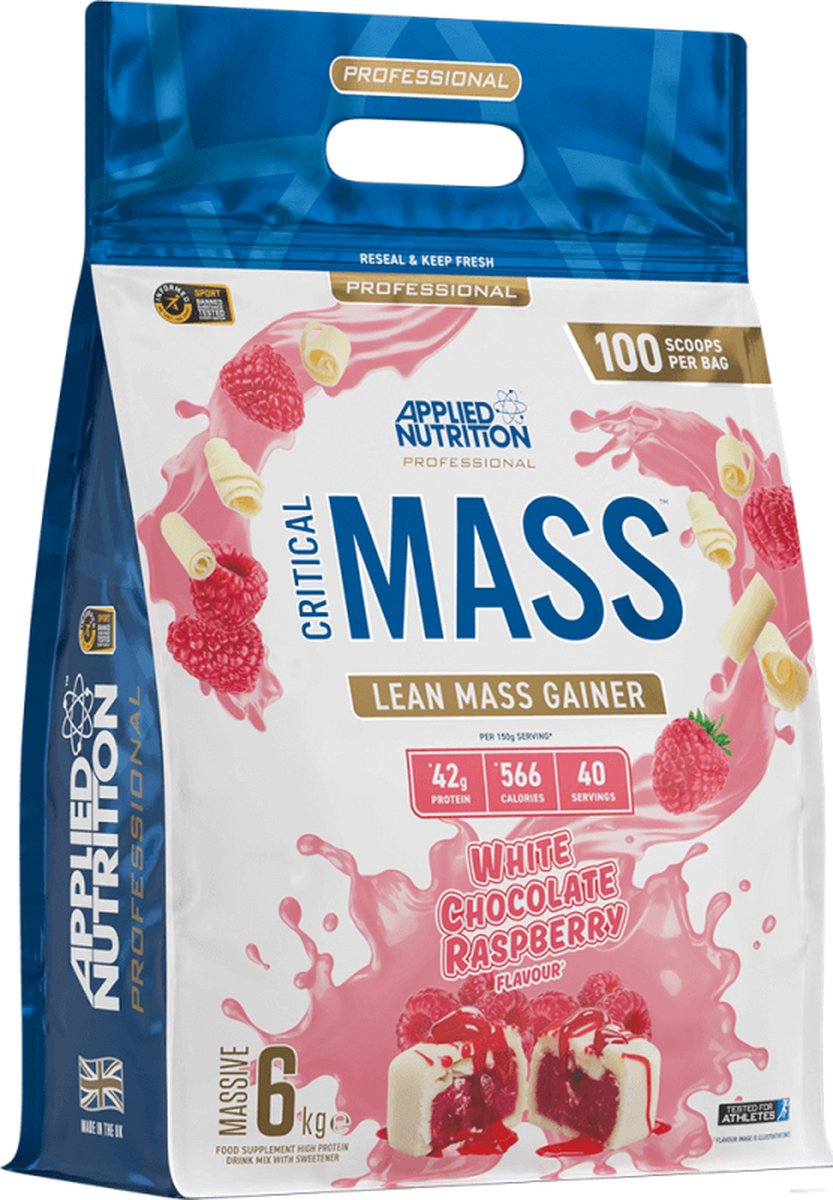 Goedkoopste Mass Gainer - CRITICAL MASS 6000g Applied Nutrition - - WHITE CHOCOLATE & RASPBERRY