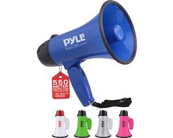 Pyle Megafoon - 20 Watt Toeter met Sirene – Luidsprekerhoorn- Draagbare Luidspreker- Compact en Batterijgevoed - Microfoon-PA Geluid - Opvouwbare Handgreep voor Cheerleading en Politiegebruik-Blauw