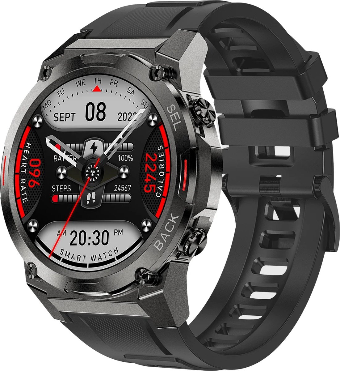 Sport Smartwatch 1.43 inch Amoled Grijs-Rood met
