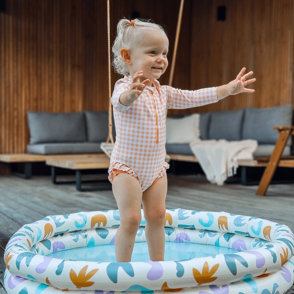 Swim Essentials UV Badpak Meisjes Met Lange Mouwen - Oranje/Wit - Sunset Grid — afbeelding 3