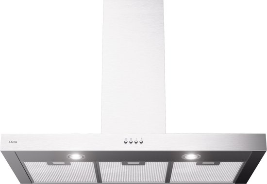 ETNA AB290RVS - Blokmodel Schouwkap (90cm) - RVS - Energielabel A - 3 Afzuigstanden - 2 LED spots - Afvoer naar buiten of recirculatie - Druktoetsen