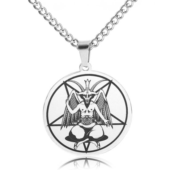 Duivel Talisman Zilverkleurig - Demoon / Pentagram Ketting - 60cm Medalion
