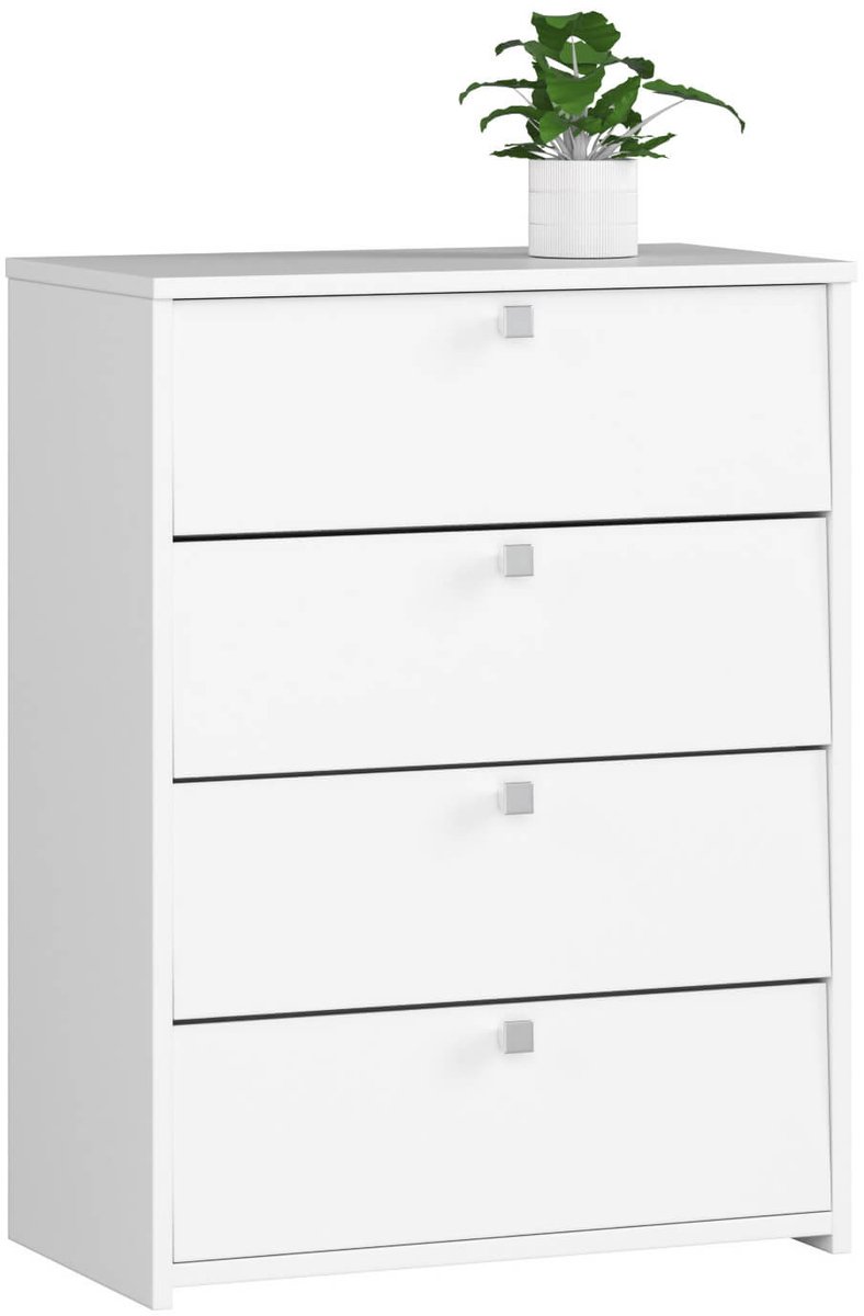 Akord Witte Schoenkast 4 Uitklapdeuren – Klassiek Design, 60 cm Brede Opslag voor 12 Paar Schoenen – Zelfmontage Laminaat Meubel met Mat Afwerking