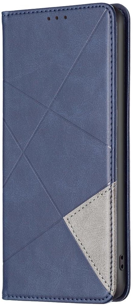 Mobigear Telefoonhoesje geschikt voor Motorola Moto G24 Hoesje | Mobigear Rhombus Slim Bookcase | Pasjeshouder voor 2 Pasjes | Telefoonhoesje voor Pinpas / OV Kaart / Rijbewijs - Blauw