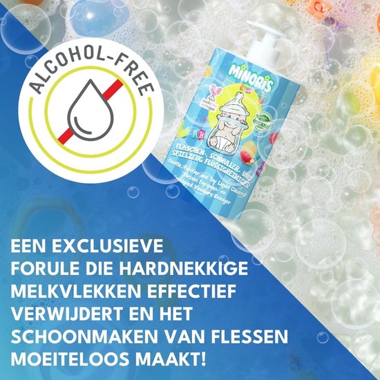 Minoris Baby Flessen-, Fopspenen- & Speelgoedreiniger – Biologische, Natuurlijke & Minerale Bestanddelen | Hypoallergeen, Geurvrij, Verwijdert Melk- en Formuleresten | Borstkolfreiniger | Vegan 500ml