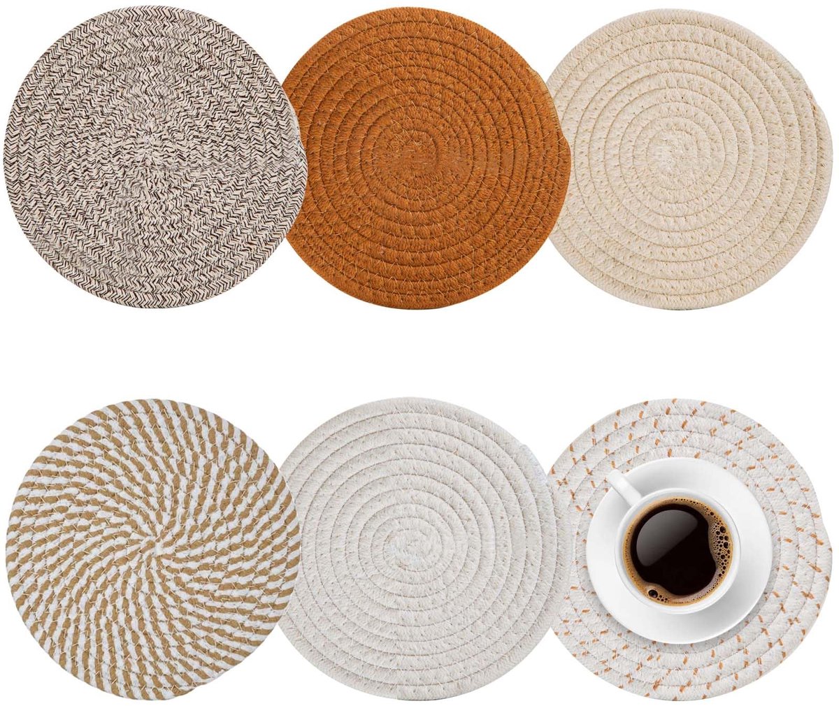 Unyqoos ® Handgemaakte Katoenen Onderzetters Set van 6 voor Eettafel en Keuken